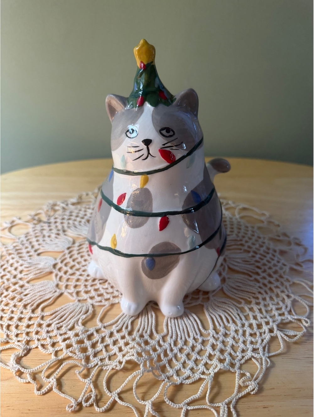 Ceramic Cat Christmas Tree with Lights Design